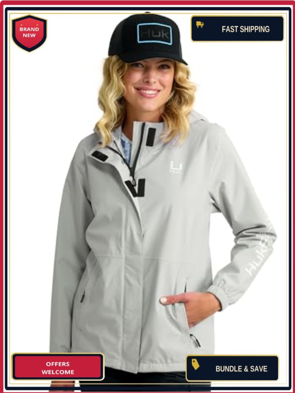 HUK Women's Storm Jacket Heavy Duty Fishing Rain Coat Water Repellent